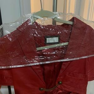 Red Genuine Leather short sleeves /crop jacket